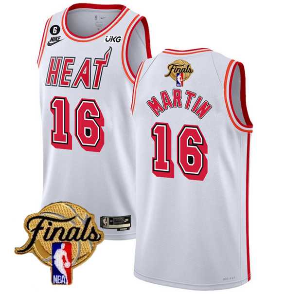 Mens Miami Heat #16 Caleb Martin White 2023 Finals Classic Edition With NO.6 Patch Stitched Basketball Jersey